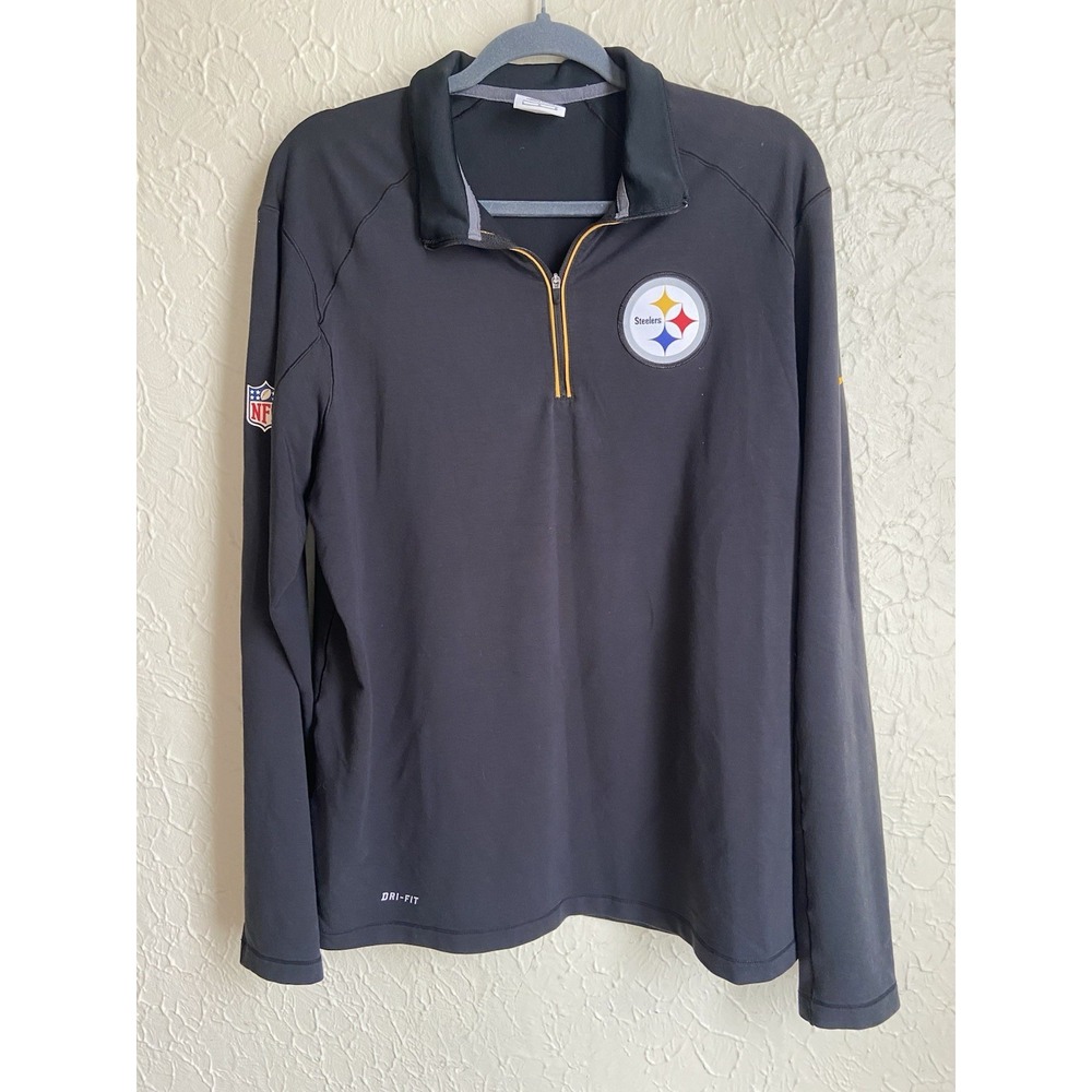 NIKE Dri-Fit Pittsburgh STEELERS 1/4 Zip Pullover Black NFL Onfield Apparel Sz L